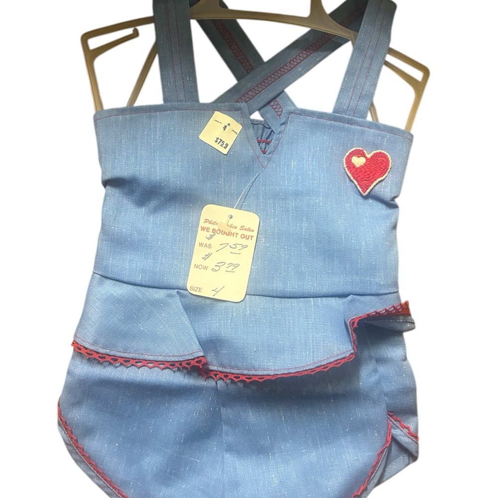 Girl’s Vintage King Kole Romper with Heart Patch size 4T